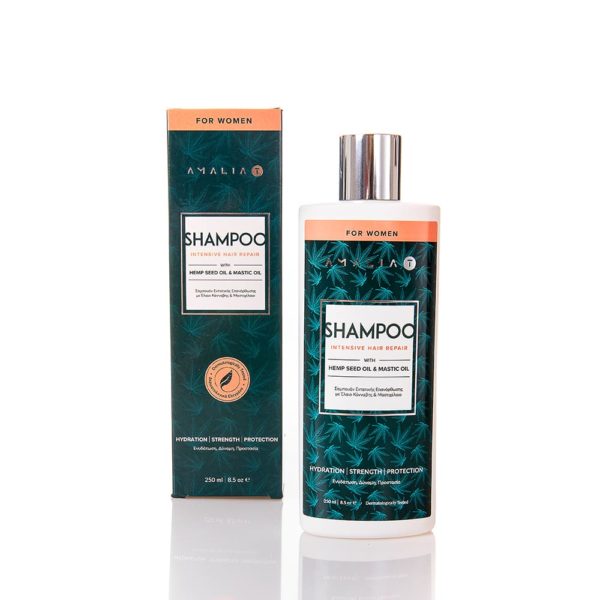 Intensive Hair Repair Shampoo for Women with hemp seed oil and mastic oil.